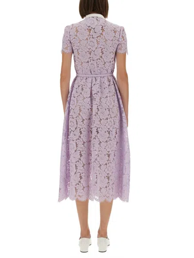 Self-portrait Lace Buttoned Cotton Blend Midi Dress In Purple