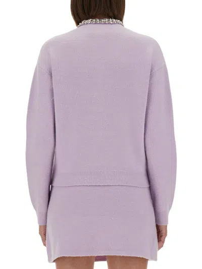 Self-portrait Lilac Crystal-trim Cardigan With Round Neckline In Purple