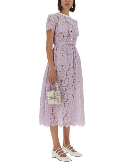 Self-portrait Lace Buttoned Cotton Blend Midi Dress In Purple
