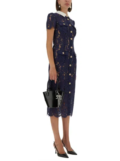 Self-portrait Navy Blue Dress With Front Button Fastening In Blue