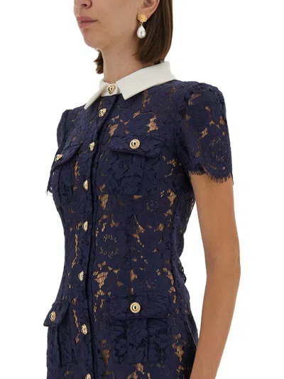 Self-portrait Navy Blue Dress With Front Button Fastening In Blue