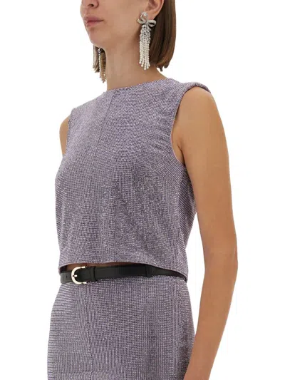 Self-portrait Metal Mesh Top In Purple