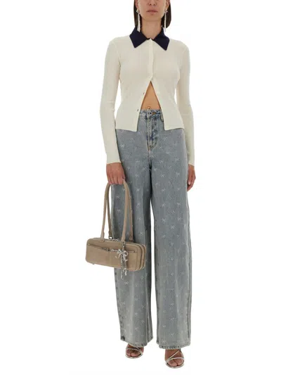Self-portrait Button-front Cream Merino Wool Cardigan With Contrasting Collar In White