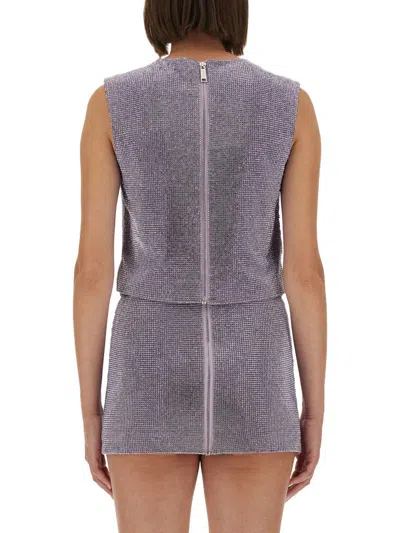 Self-portrait Metal Mesh Top In Purple