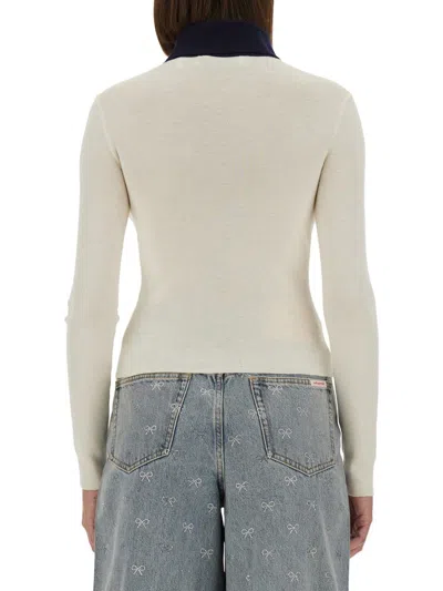 Self-portrait Button-front Cream Merino Wool Cardigan With Contrasting Collar In White
