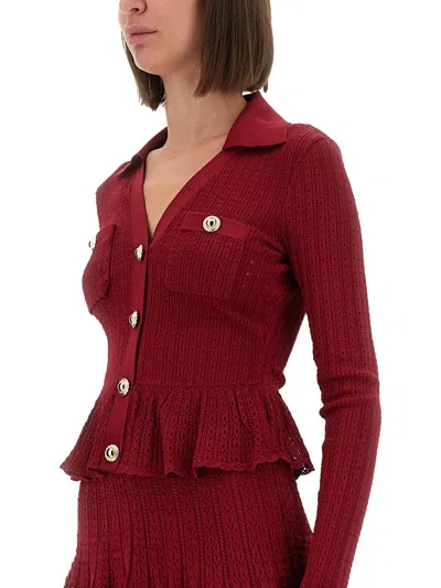 Self-portrait Burgundy Mini Dress With V-neck And Flared Hem In Burgundy