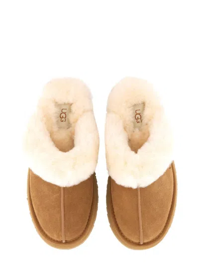 Ugg Biscuit Suede Disquette Slippers In Brown
