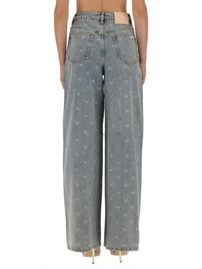 Self-portrait Light Blue Wide-leg Jeans With Crystal Embellishment And Classic Five-pocket Design In Blue