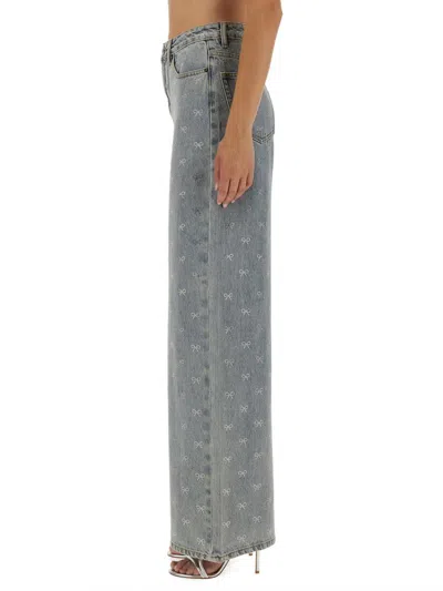 Self-portrait Light Blue Wide-leg Jeans With Crystal Embellishment And Classic Five-pocket Design In Blue