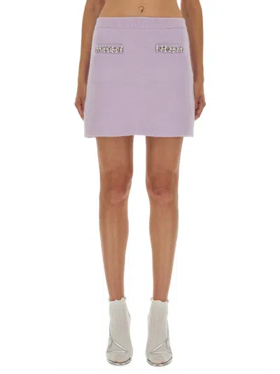 Self-portrait Knit Skirt With Crystal Embellishments And Elegant Silhouette In Pink