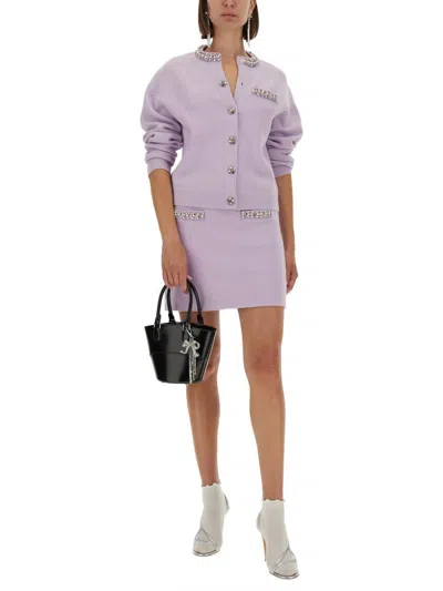 Self-portrait Knit Skirt With Crystal Embellishments And Elegant Silhouette In Pink