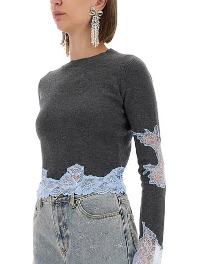Self-portrait Self Portrait Women Contrast Lace Sweater In Gray
