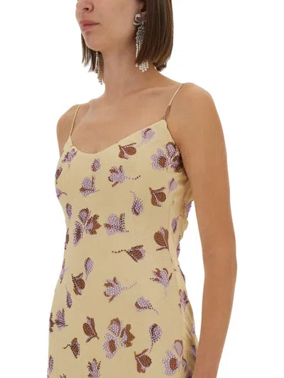 Self-portrait Long Dress With Floral Pattern In Neutral