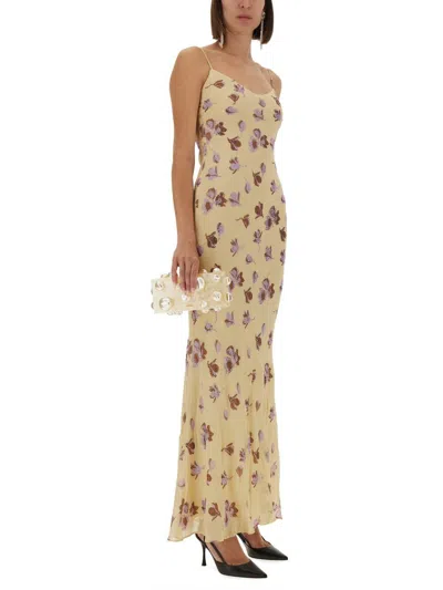 Self-portrait Long Dress With Floral Pattern In Neutral