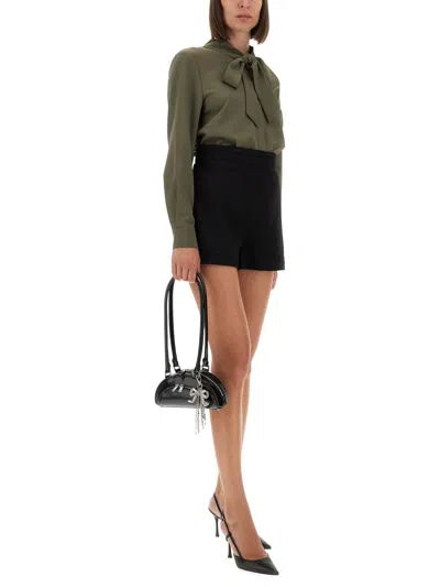 Self-portrait Twill Shirt With Bow In Green
