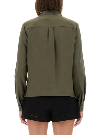 Self-portrait Twill Shirt With Bow In Green