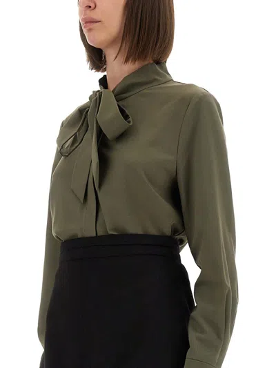 Self-portrait Twill Shirt With Bow In Green