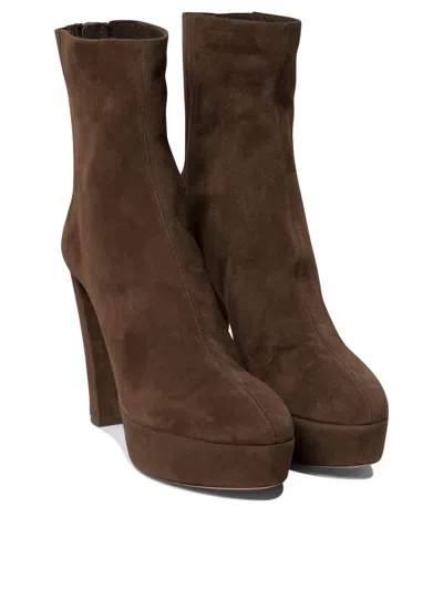 Aquazzura Saint Honore 120 Platform Suede Boots In Multi