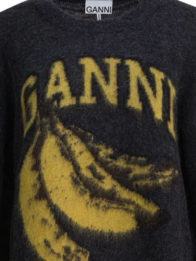 Ganni Jersey With Banana And Logo In Black
