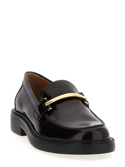Tod's Black Loafers With Logo Plaque In Leather Woman