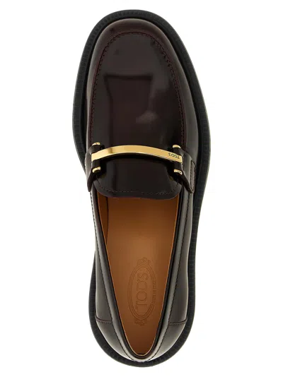 Tod's Black Loafers With Logo Plaque In Leather Woman