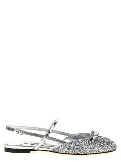 Jimmy Choo Glitter Pointed Toe Sandals With Embellished Detail In Silver