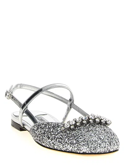 Jimmy Choo Glitter Pointed Toe Sandals With Embellished Detail In Silver