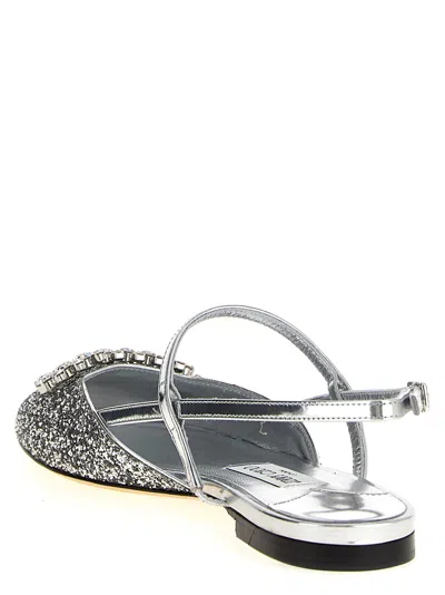 Jimmy Choo Glitter Pointed Toe Sandals With Embellished Detail In Silver