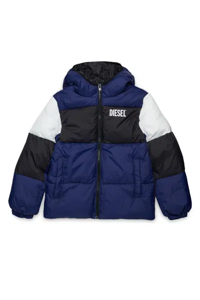 Diesel Colorblock Padded Jacket With Logo In Blue