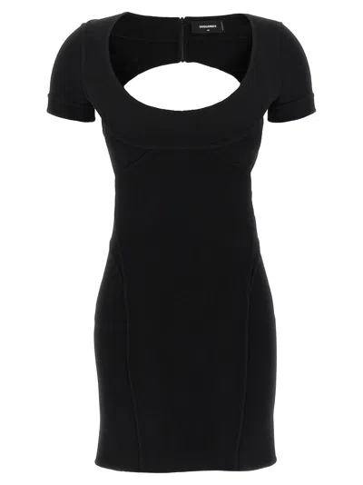 Dsquared2 Black Stretch Wool Blend Mini Dress In Black
