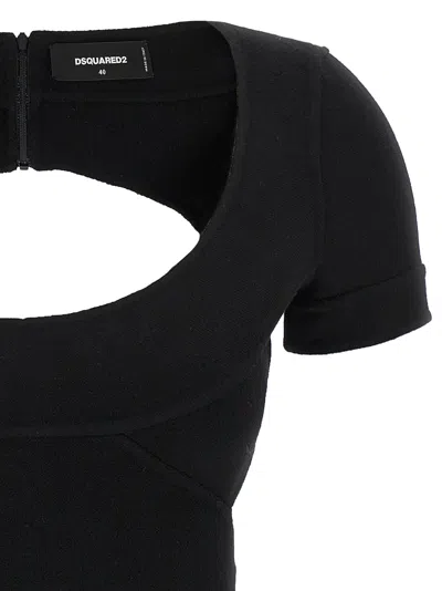 Dsquared2 Black Stretch Wool Blend Mini Dress In Black