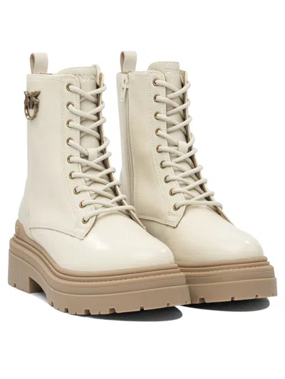Pinko Ankle-high Leather Boots With Gold Hardware Detail In White