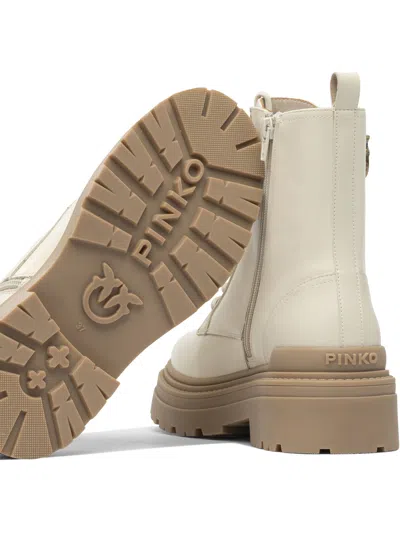 Pinko Ankle-high Leather Boots With Gold Hardware Detail In White