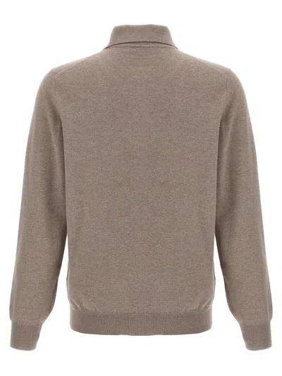 Brunello Cucinelli Cashmere Polo Ribbed Collar Cuffs Hem