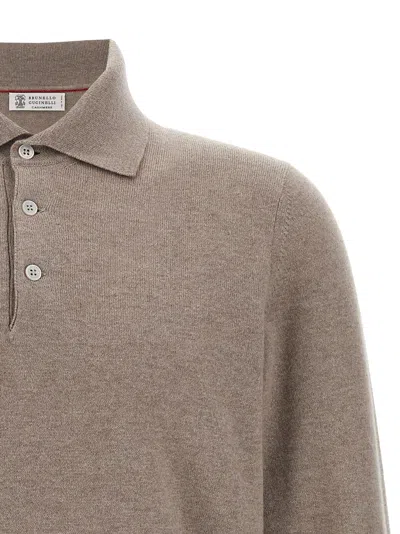 Brunello Cucinelli Cashmere Polo Ribbed Collar Cuffs Hem