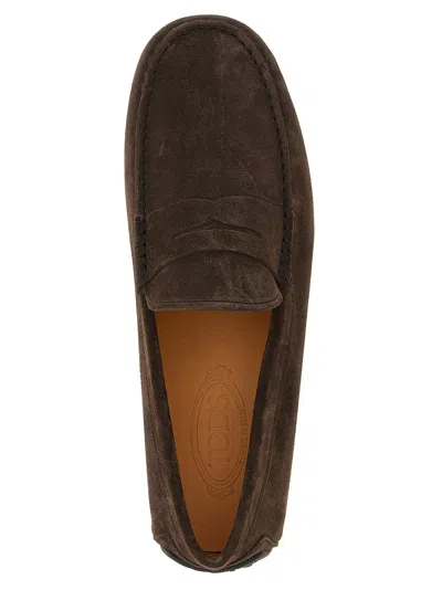 Tod's Suede Urban Loafers Rubber Sole In Brown