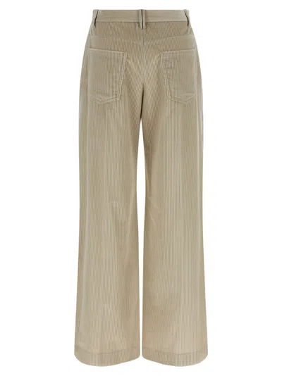 Brunello Cucinelli Beige Corduroy Trousers With Front Zip And Hook Button Closure In Neutral