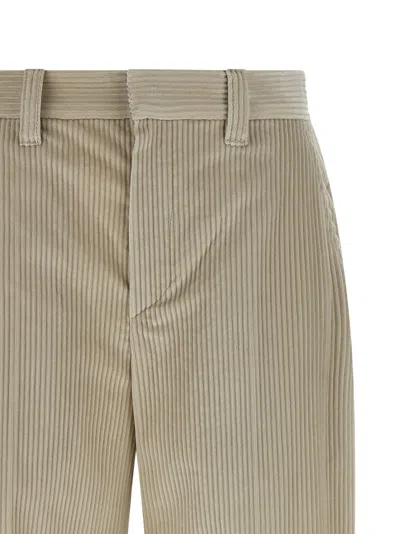 Brunello Cucinelli Beige Corduroy Trousers With Front Zip And Hook Button Closure In Neutral