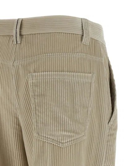 Brunello Cucinelli Beige Corduroy Trousers With Front Zip And Hook Button Closure In Neutral