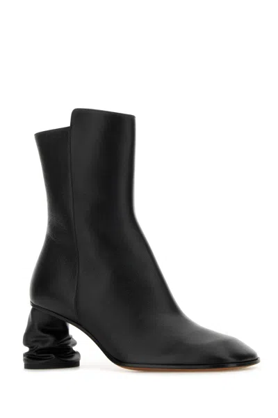 Alexander Mcqueen Leather Ankle Boots With Unique Heel Design In Black