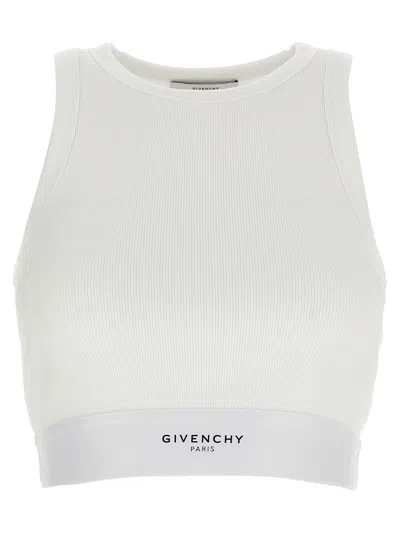 Givenchy White Ribbed Stretch Cotton Cropped Tank Top In White