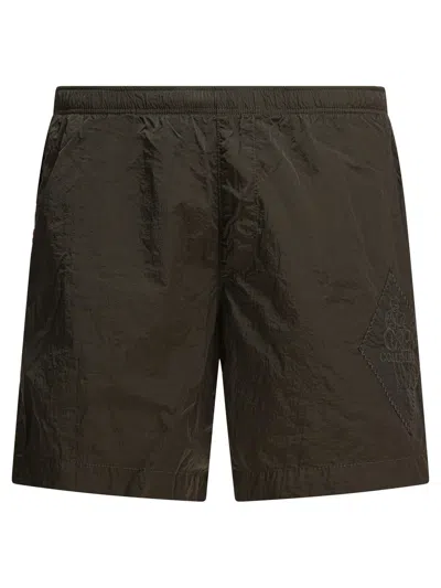 C.p. Company R Elastic Waistband Swim Short With Side Pockets In Black
