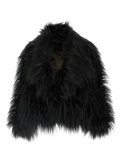 B&b Couture Ice Long-hair Lapel Coat In Black