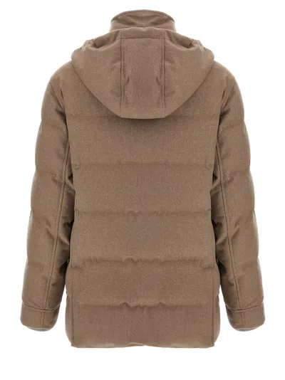 Brunello Cucinelli Flannel Down Jacket Puffer Jackets Beige In Brown
