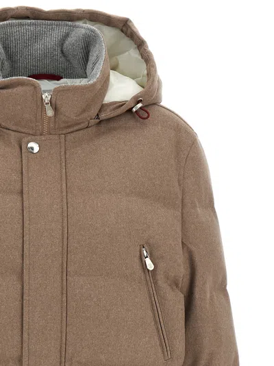 Brunello Cucinelli Flannel Down Jacket Puffer Jackets Beige In Brown