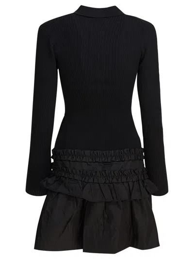 Ganni Black Flared Dress With Ribbed Details In Black