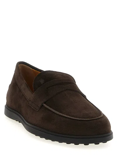 Tod's Suede Gomma Leggero Loafers In Brown