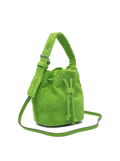Tory Burch Textured Fabric Shoulder Bags With Adjustable Strap In Green