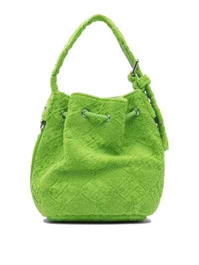 Tory Burch Textured Fabric Shoulder Bags With Adjustable Strap In Green