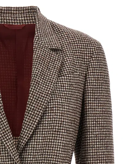 Brunello Cucinelli Tailored Houndstooth Blazer With Matching Waist Belt In Multi
